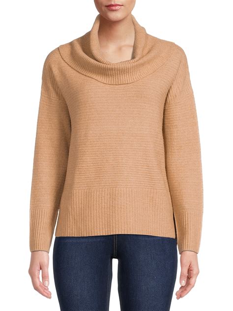 Time and Tru Women’s Long Sleeve Cowl Neck Sweater - Walmart.com
