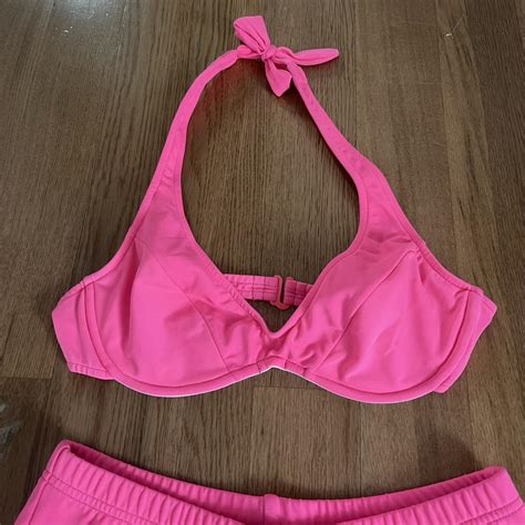 vintage 90s hot pink bathing suit set by venus with... - Depop