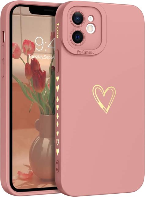 DOMAVER for iPhone 12 Case, iPhone 12 Phone Case Cute Plated Love Heart ...