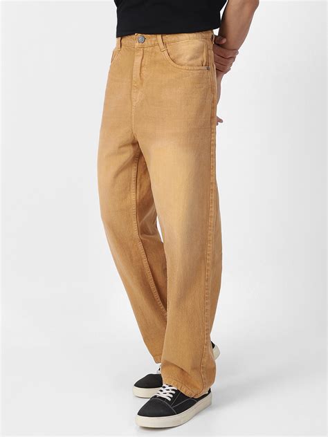 Men's Khaki Loose Baggy Fit Washed Jeans Non-Stretchable – Urbano Fashion