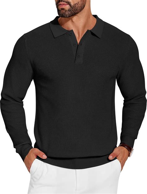 COOFANDY Mens Knit Polo Shirts Long Sleeve Sweater Casual Polo Shirts ...