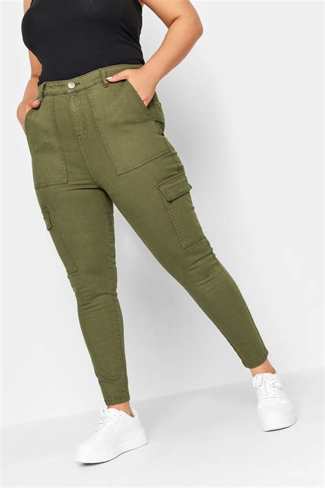 YOURS Curve Plus Size Khaki Green Cargo AVA Jeans | Yours Clothing