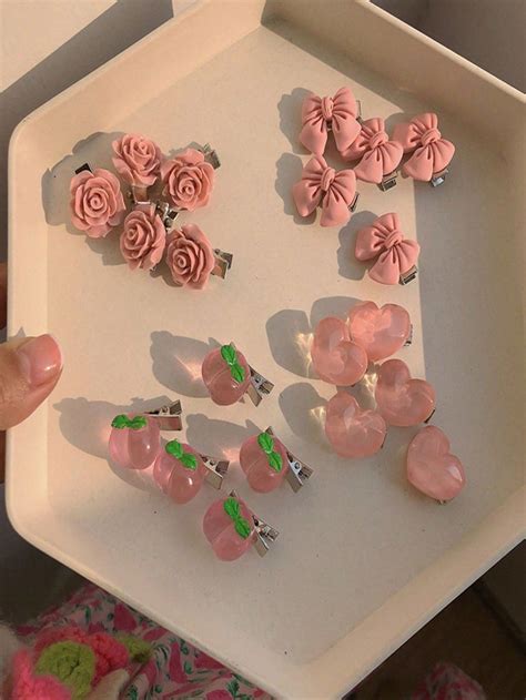5pcs Pink Cute Peach & Sweet Flower Barrette Hair Clips For Girls ...