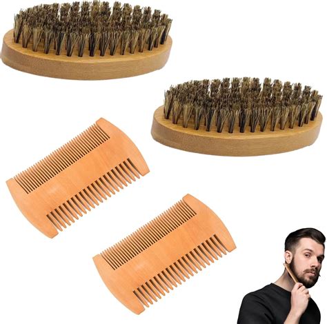 4 PCS Men's Hair Brush Boar Bristle Beard Brush Beard Combs for Men ...