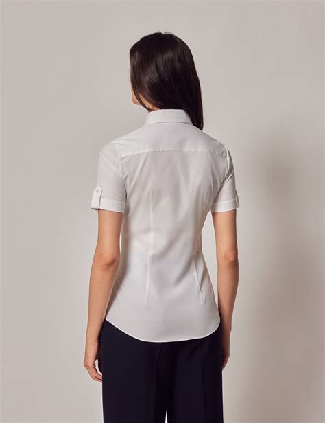 Women's White Fitted Short Sleeve Shirt | Hawes & Curtis