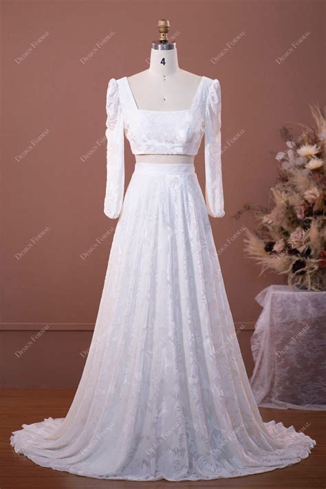 Designer Velvet Long Sleeve Two-piece Boho Wedding Dress