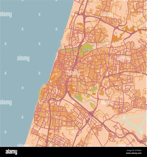 Map of Tel Aviv in Israel in a sandy theme. Contains layered vector ...