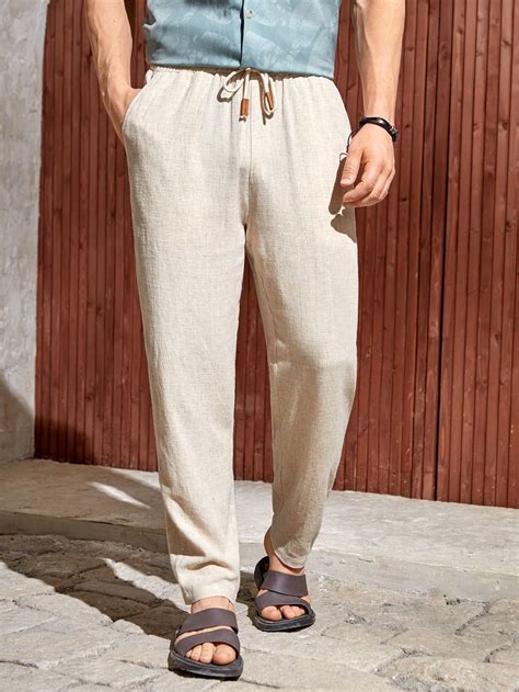 Men Solid Drawstring Waist Trousers | Mens linen pants, Drawstring ...
