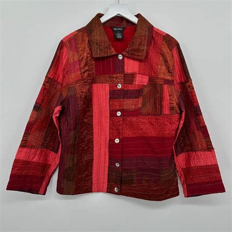 Vintage 80s Multiples Jacket Quilted Patchwork Size Large 70% Silk Red ...