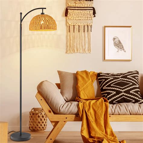 Newfs Boho Floor Lamp, Farmhouse Arc Floor Lamp for Living Room ...