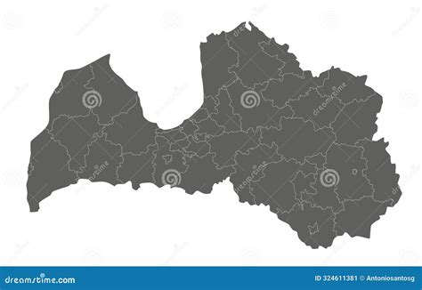Vector Regional Blank Map of Latvia with State Cities and Municipalities, and Administrative ...