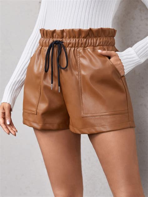 Paper Bag Waist Slant Pocket Patent Shorts | Leather shorts, Women ...