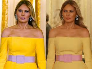 Melania Trump's yellow dress and purple belt combo sparks colour debate ...