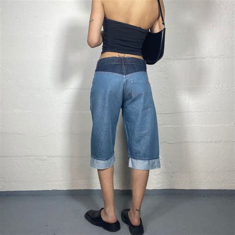 Vintage 2000's Streetwear Multicoloured Denim Long Shorts with Red Sea ...