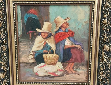 Framed Contemporary Oil Of Two Peasant Spanish Ladies - Sally Antiques