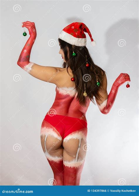 Christmas Body Painting on a Asian Girl in the Form of New Year`s ...
