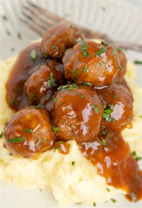 A serving of frozen meatballs with gravy | Slow cooker salisbury steak ...