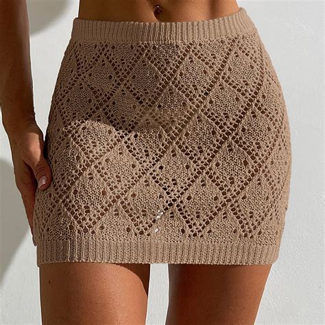 Delliss Women's Grid Beach Hollow Out Crochet Cover Up Skirt Bathing ...