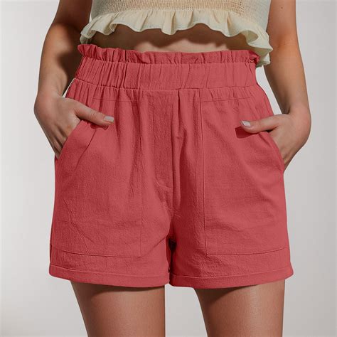 Sakmal Red Shorts Women Comfy Summer 6" High Waisted Straight Leg ...