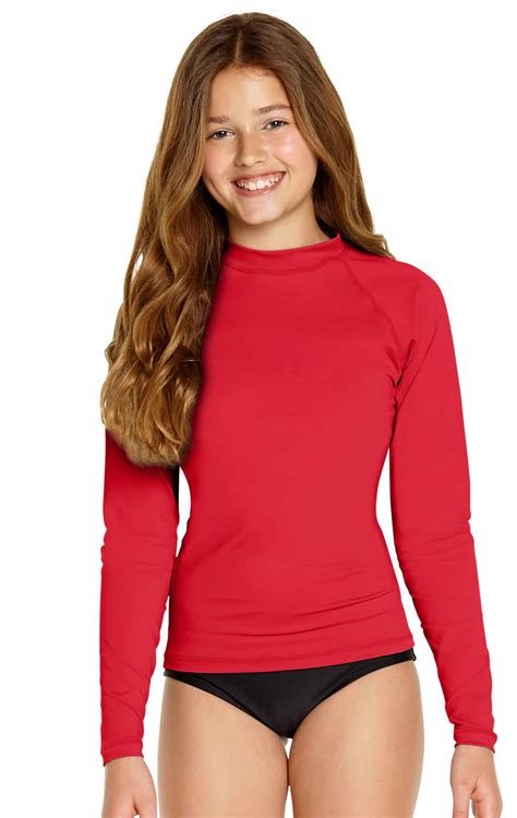 Girl's Long Sleeve Rash Guard - Red - Wet Effect, Inc.