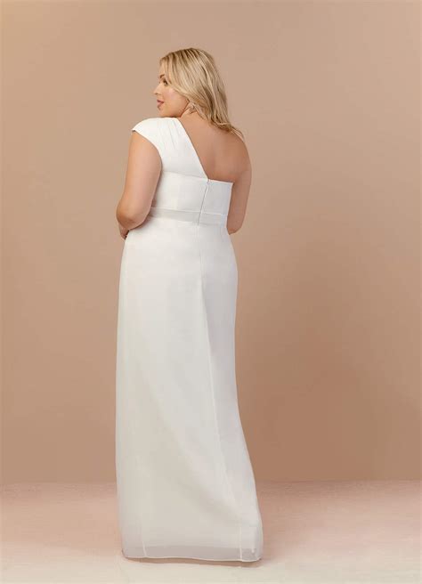 Diamond White Azazie Oaklee Sheath One Shoulder Stretch Satin Floor ...