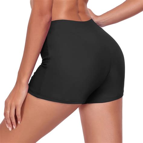 RELLECIGA Women's High Waisted Swim Shorts, Black Boyshorts Swim ...