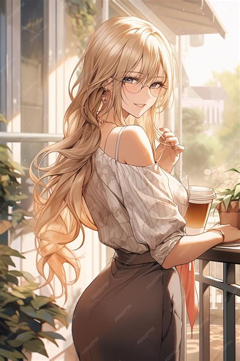 Premium Photo | Anime girl with long blonde hair standing on balcony ...