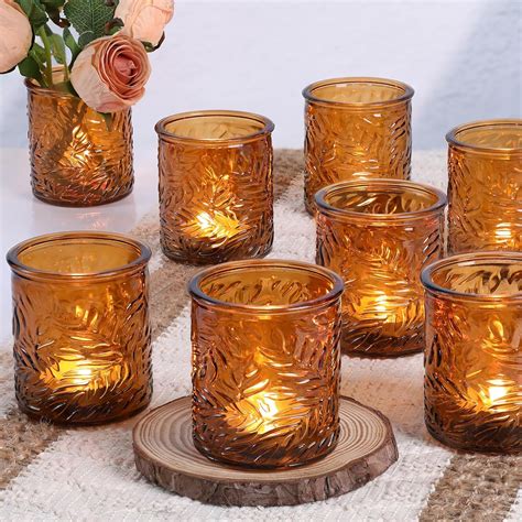 Amazon.com: HAVITI 12 pcs Amber Votive Candle Holders, Tea Light Candle ...