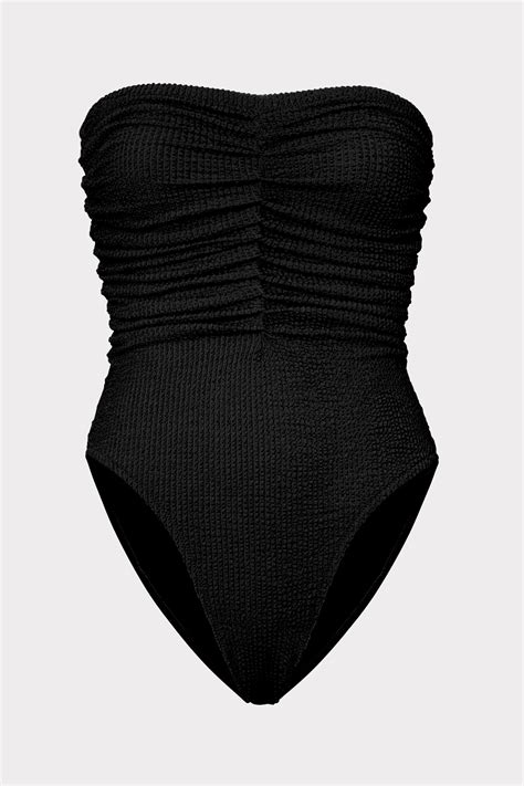 Strapless Ruched One Piece Swimsuit in Black | MILLY