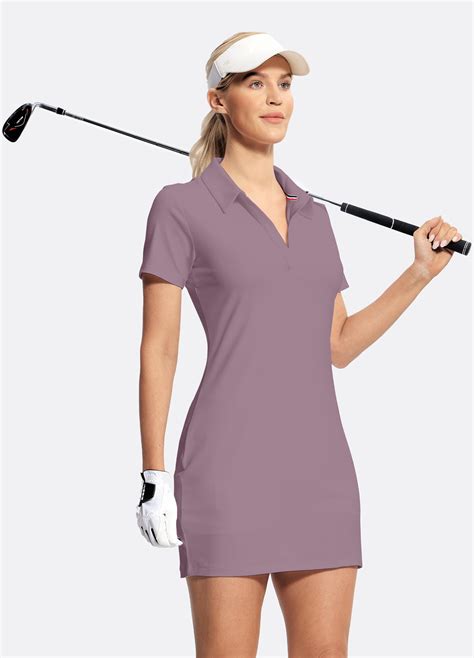 Hiverlay Women Golf Polo Dress with Shorts and Pockets Short Sleeve V ...