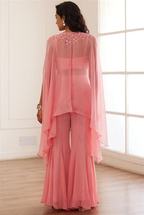 Peachish-Pink Organza Embellished Cape Set by SONAL PASRIJA at Pernia's ...