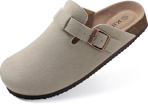 KIDMI Women's Suede Clogs Leather Mules Cork Footbed Sandals Potato ...