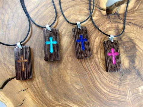 Artisan Carved Wood Cross Necklace: Resin Inlay Pendant - Etsy | Wood ...