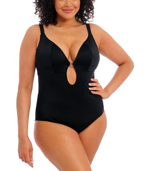 Elomi Plus Size Plain Sailing Non-Wire Bra Size Plunge V-Neck One Piece ...