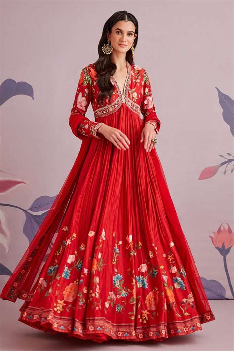 Buy Ridhi Mehra Red Net Silk Anarkali With Dupatta Online | Aza ...