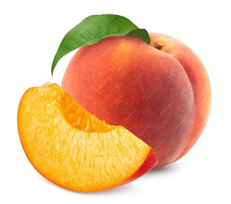 Premium Photo | Peaches isolated. Ripe sweet peach and slice.
