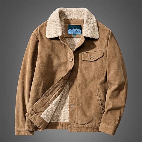 Herrnalise Men's winter thickened corduroy coat lamb's wool loose ...