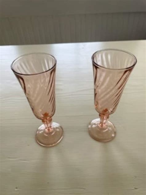 Pink Swirl Champagne Flutes Glasses - Set of Two - Etsy