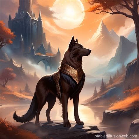 Brown Black Dog in Skyrim's Fantasy | Stable Diffusion Online