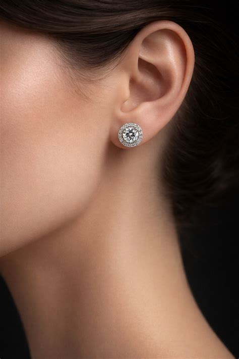 Lynlee 3 Carats Halo Lab Grown Round Cut Diamond Stud Earrings in 18K ...