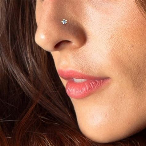 Star Nose Stud Gemstone Nose Stud 9K Gold Nose Ring Screw | Etsy