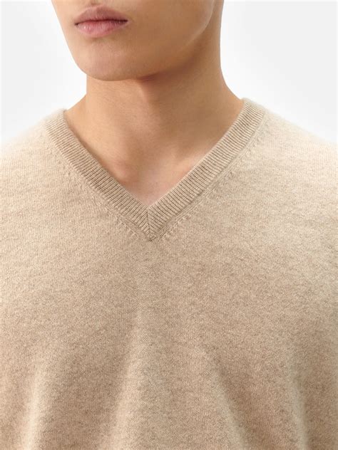 Men's Essential Cashmere V-Neck Sweater Taupe - Gobi Cashmere