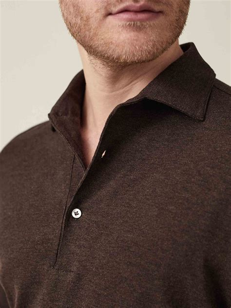 Chocolate Brown Long-sleeved Polo Shirt | Luca Faloni
