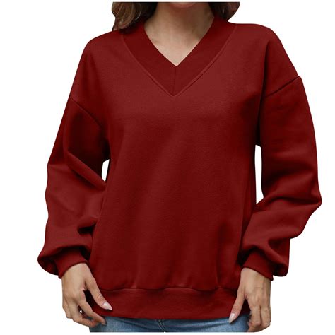 JUUYY V-Neck Sweatshirts for Women Oversized Long Sleeve Regular-Fit ...
