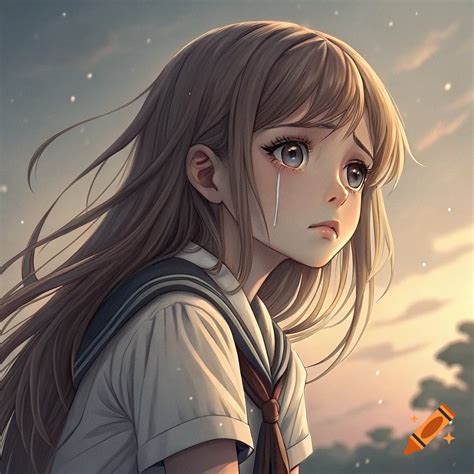 Sad Anime Girl Crying With Brown Hair