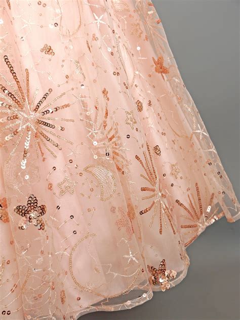 Pink Celestial Wedding Dress in Silk & Copper Sequin Lace