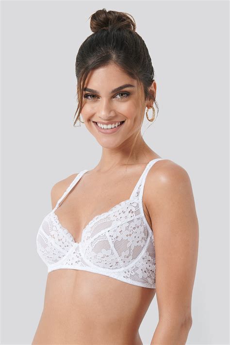 Flower Lace Cup Bra White | NA-KD