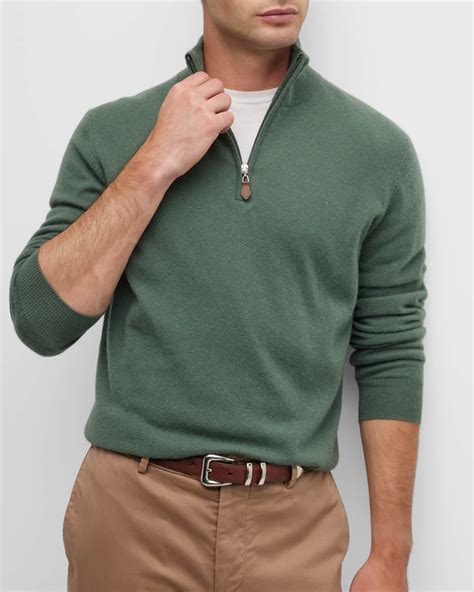 Neiman Marcus Cashmere Collection Men's Cashmere Quarter-Zip Sweater ...