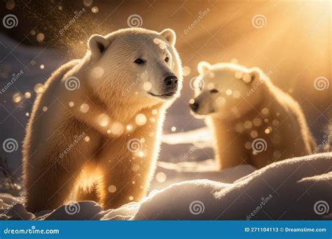 Polar Bear at Antarctica on Sunset Sky Background. Animal and Nature ...