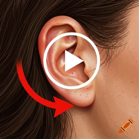 Stylized illustration of an ear with a play icon and red arrow on Craiyon